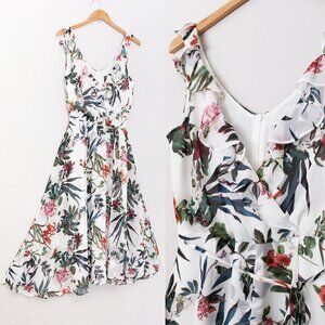 Taylor Floral Midi Dress - White and Green